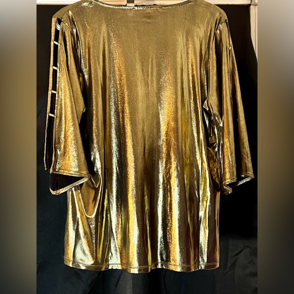 NWT MICHAEL Michael Kors gold shimmering blouse with black lining. Very pretty! - Picture 2 of 10